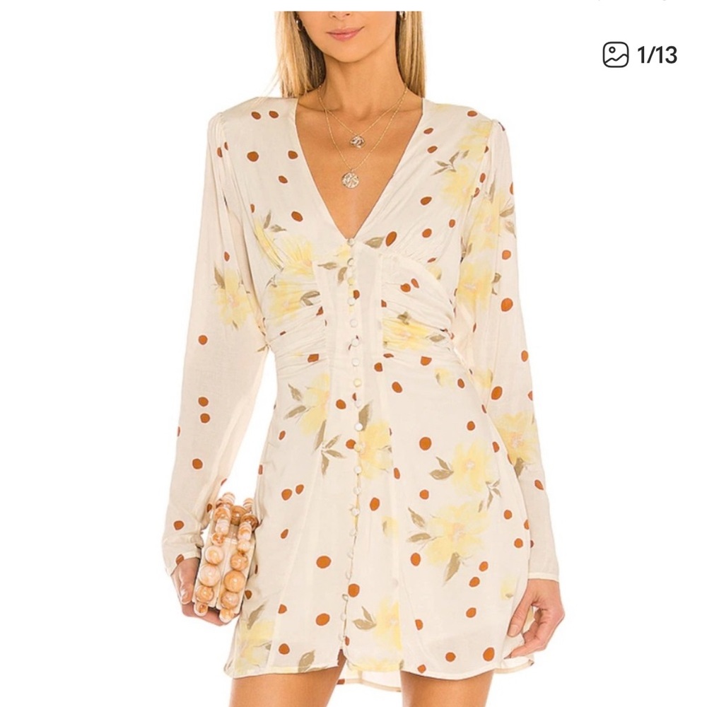 Free People Date Night Print Mini Dress in Sunshine Combo SIZE S